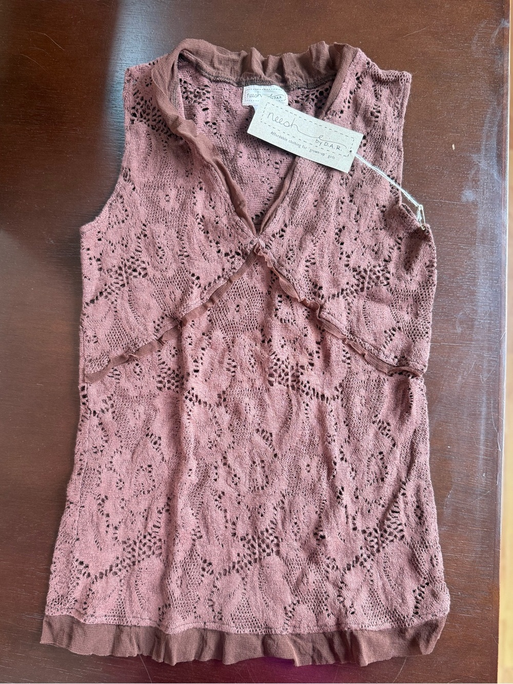 Sleeveless Brown Lace Knit Tank Top
